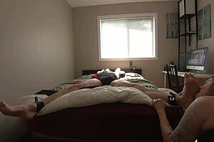 Milf edges bound boyfriend's toes cock begging for explosive orgasm! 😈👣💦