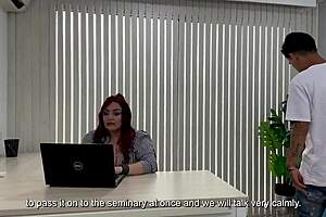 colombian milf principal catches student jerking big cock then fucks him doggystyle in office