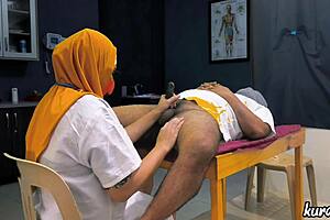 muslim hijab doctor checks patient's small cock thoroughly