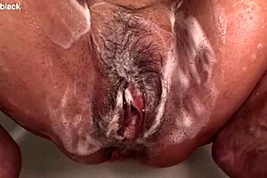 curvy hairy bbw fists wet pussy to shower orgasm