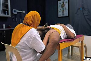 muslim hijab doctor checks patient's small cock thoroughly