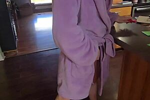 Milf gags on cock before kitchen counter fuck and ass cumshot