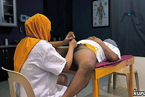 muslim hijab doctor checks patient's small cock thoroughly