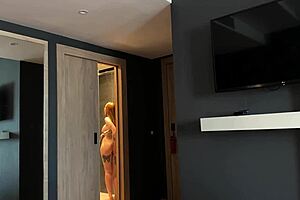 Step mom gasps as stepson unloads huge facial on her shocked face in shared hotel bed
