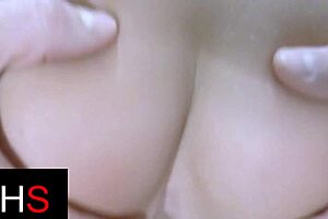 Brunette milf's shaved pussy slammed doggy with tit cumshot finish