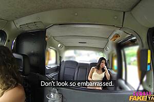 sexy american brunette babe orgasms licking british lesbian fake taxi driver pussy