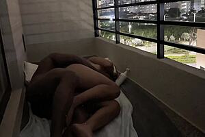 Cute Brunette Fucked Hard On Hotel Balcony By Amateur Couple!