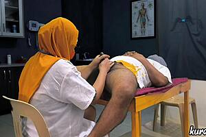 muslim hijab doctor checks patient's small cock thoroughly