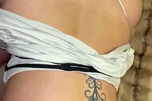 stepmom gives crazy deepthroat blowjob in bedroom with huge tits tattooed