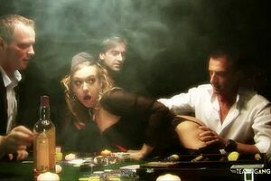 i love group sex on poker table with this dirty brunette milf riding cocks
