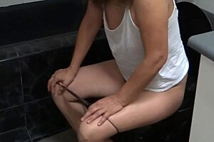 Beautiful Stepmother Pisses Washes Big Hairy Pussy After Intense Fuck Session