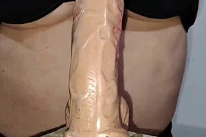 Colombian Cuarentona Milf Masturbates Huge Tits Sucks Big Dildo Toy