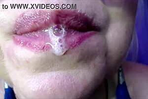 Mature Glasses Lady Strips Yellow Dress for Pussy Toy Play