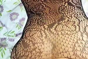 fishnet milf gets creampied fucked over and over again
