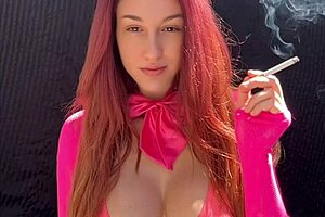 sexy italian milf artemisia love smokes cig in outdoor bikini teasing boobs