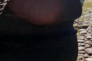 Look at my huge tits bouncing see through in park for monster bbc craving!