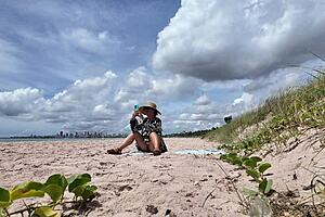 flashing my fat hairy milf pussy on crowded public beach ugh