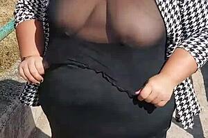 Look at my huge tits bouncing see through in park for monster bbc craving!