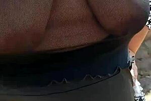 Look at my huge tits bouncing see through in park for monster bbc craving!