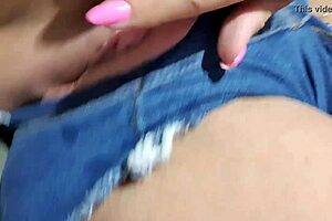 Latina brunette sucks clit through jeans before creampie pussy fill