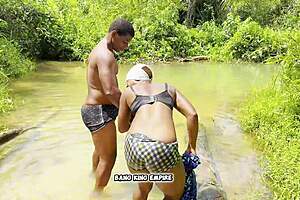mature ebony takes big black cock doggystyle by river in wet pussy ranch fuck