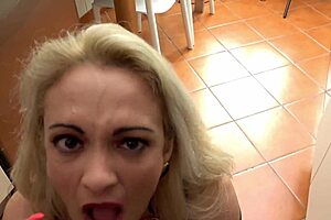 young italian guy bent over bedroom bed as hot mature milf fucks him doggystyle
