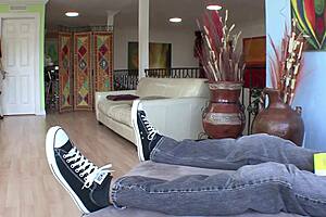 india summer strokes cock onto her tits after intense pounding