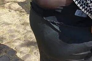 Look at my huge tits bouncing see through in park for monster bbc craving!