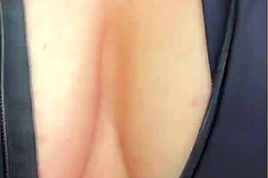 dig this wife's huge tits spilling out her tight shirt flashing outdoors?