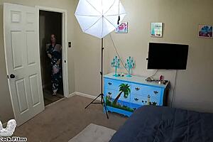 stepmom jane cane strips nude posing as stepson films her shiny cock play