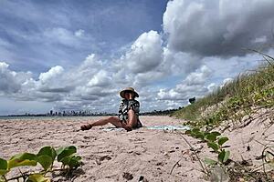 flashing my fat hairy milf pussy on crowded public beach ugh