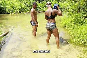 mature ebony takes big black cock doggystyle by river in wet pussy ranch fuck