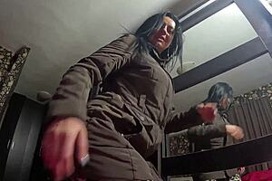 brown jacket babe teases long nails for deep sloppy throat cum sleeve finish