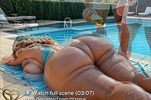 Stepmom's oiled bubble butt groped at poolside massage