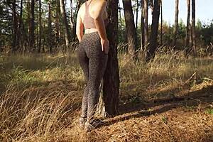 Petite milf teases sexy ass in tight leopard yoga leggings