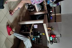 i'm spyin on horny stepmom in pajamas then fuck her naked in kitchen... oh god!