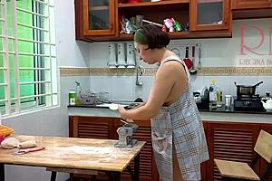 Ravioli Time! Naked Nudist Maid Regina Noir Cooks Bare at Resort Hotel!