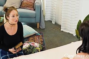 Does this nerdy teen crave her milf goddess's pussy licking and scissoring seduction?