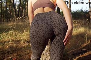 Petite milf teases sexy ass in tight leopard yoga leggings