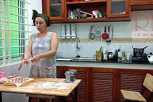 Ravioli Time! Naked Nudist Maid Regina Noir Cooks Bare at Resort Hotel!