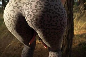 Petite milf teases sexy ass in tight leopard yoga leggings