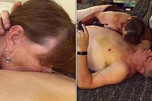 Granny Norma Jean gloved up sucking cock like old Hollywood slut closeup