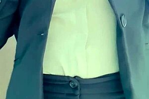 mexicana secretary milf strips uniform and fingers wet pussy