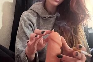 Italian Big Tits MILF Artemisia Love Smokes While Dildoing Her Wet Pussy