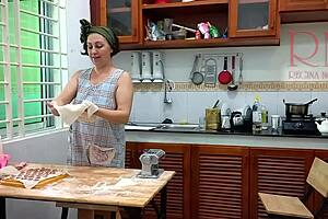 Ravioli Time! Naked Nudist Maid Regina Noir Cooks Bare at Resort Hotel!