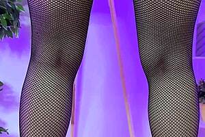 Curvy Mature Milf Dances in Fishnet Pantyhose at Nylon Club
