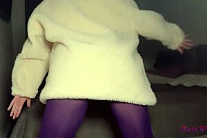 Sexy Brunette In Purple Tights Shows Tight Pussy Creampie After Nightclub