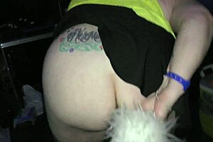 public beach walk flashing bright tail buttplug to strangers