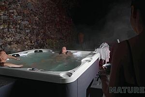 mature housewife milf drains young cock outdoors in stockings
