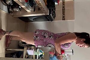 i'm spyin on horny stepmom in pajamas then fuck her naked in kitchen... oh god!